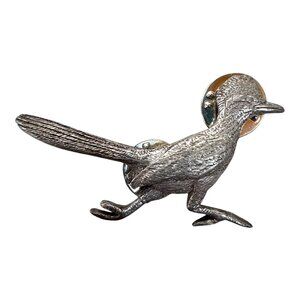 Vintage Harris Pewter Roadrunner Bird Pin Detailed Wildlife Collectible Brooch